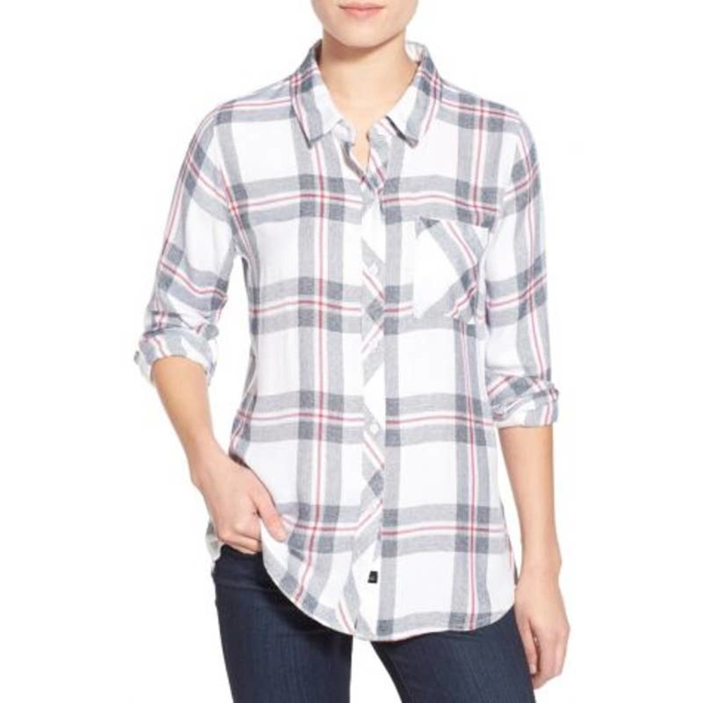 Rails Hunter Plaid Flannel Button Down Shirt Whit… - image 1